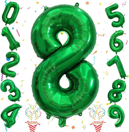 40 Inch Emerald Green Number 8 Balloons, Large Foil 8th Birthday Balloon by Isndare