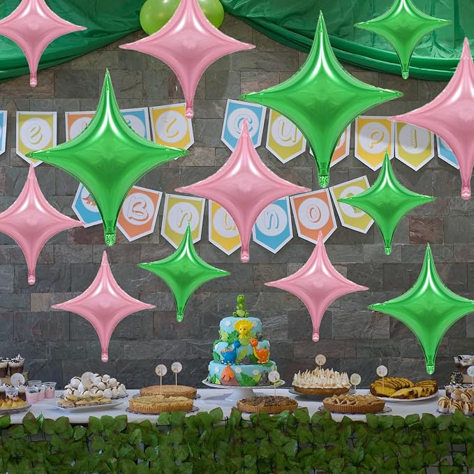 Pink Green Balloons, 26Inch and 10Inch Pink Green Quadrangle Star Helium - Image 6