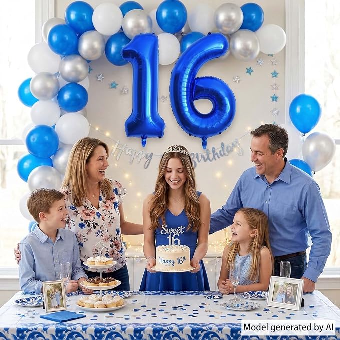 Navy Blue Number 16 Balloon 40 Inch, Shiny Foil Sweet 16 Party Supplies | Deep - Image 3