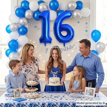 Navy Blue Number 16 Balloon 40 Inch, Shiny Foil Sweet 16 Party Supplies | Deep - Image 3