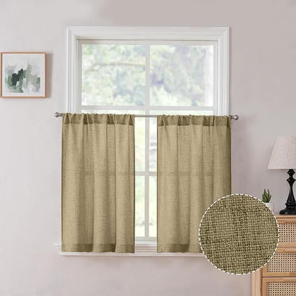 Tollpiz Linen Tier Curtain Rod Pocket Semi Sheer Half Kitchen Curtains Burlap by Tollpiz
