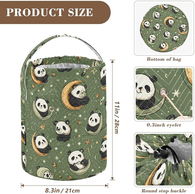 Sage Green Panda Crescents Stars Yarn Bag Small Crochet Bag Drawstring Yarn - Image 3
