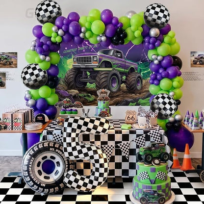 Monster Truck Birthday Party Theme 40 Inch Checkered Number Balloon 5 21Pcs | - Image 4
