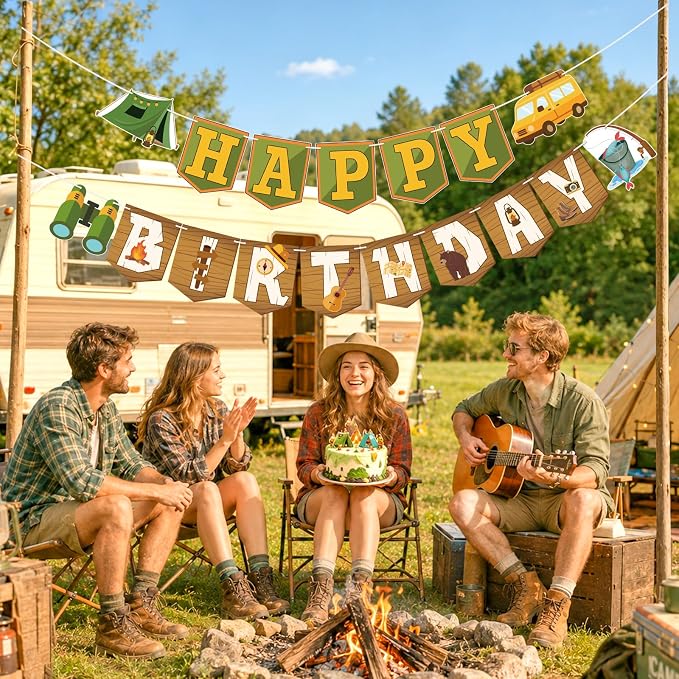 Camping Happy Birthday Banner Camping Birthday Party Decorations Camping Party - Image 5
