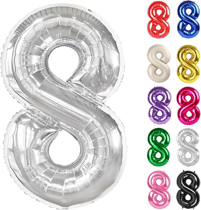 Sliver Number 8 Balloon 40 Inch by IWERP