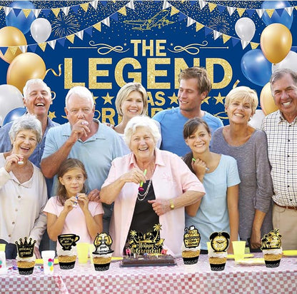 Blue Gold The Legend Has Retired Banner Backdrop Photography Background Hanging - Image 4