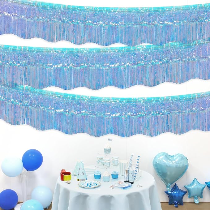 LOLStar Iridescent Blue Foil Fringe Tinsel Garland Streamer Banner, 6 Pack | - Image 6