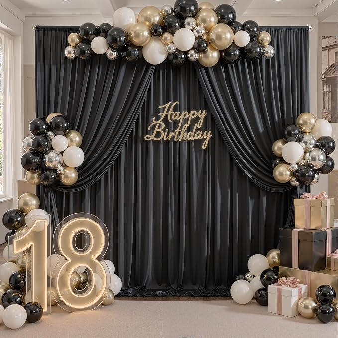 20ft x 10ft Wrinkle Free Black Backdrop Curtains - Image 4