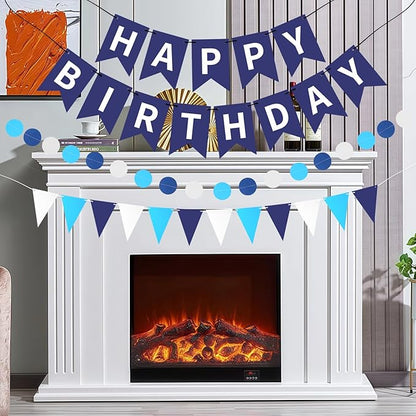 Blue Happy Birthday Banner, Happy Birthday Decorations Hanging Birthday Sign - Image 5