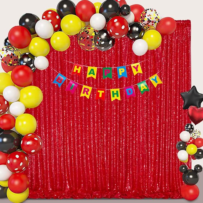 Party Backdrop Curtains 2 Pcs 5FTx10FT Red Sequin Backdrop Sparkly Glitter - Image 6