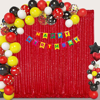 Party Backdrop Curtains 2 Pcs 5FTx10FT Red Sequin Backdrop Sparkly Glitter - Image 6
