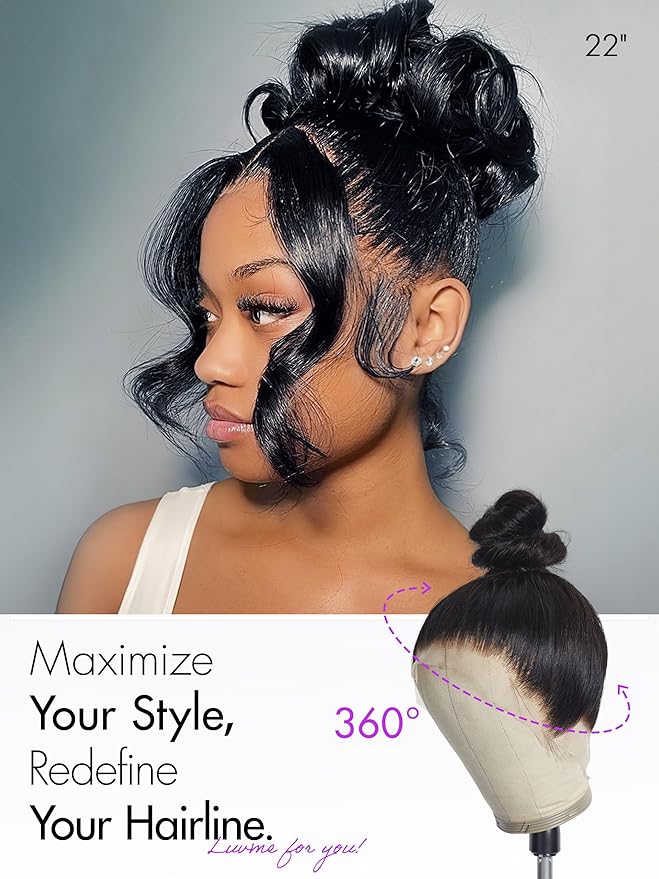 LUVME HAIR 26'' Loose Body Wave 360 Lace Frontal Wigs Human Hair Lace Glueless Human Hair Wig Pre Plucked Long Black Body Wave Wig