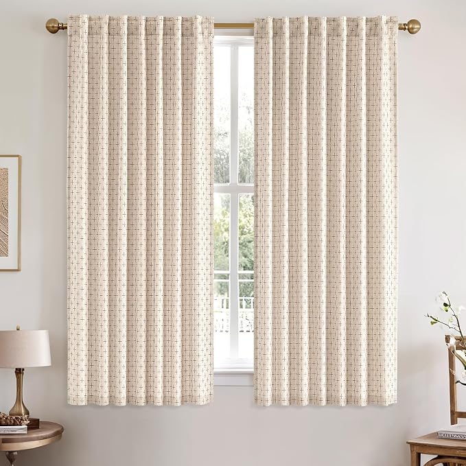 MIULEE Patterned Farmhouse Linen Curtains, Back Tab - Image 2