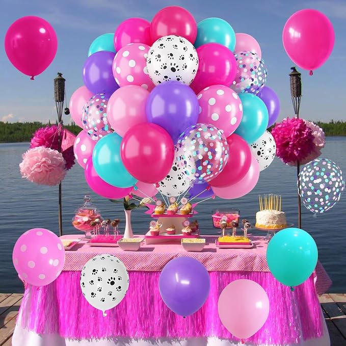 Dog Paw Balloons Set 60 Pcs 12 Inch Pink Purple Blue Balloons Puppy Paw Print - Image 9