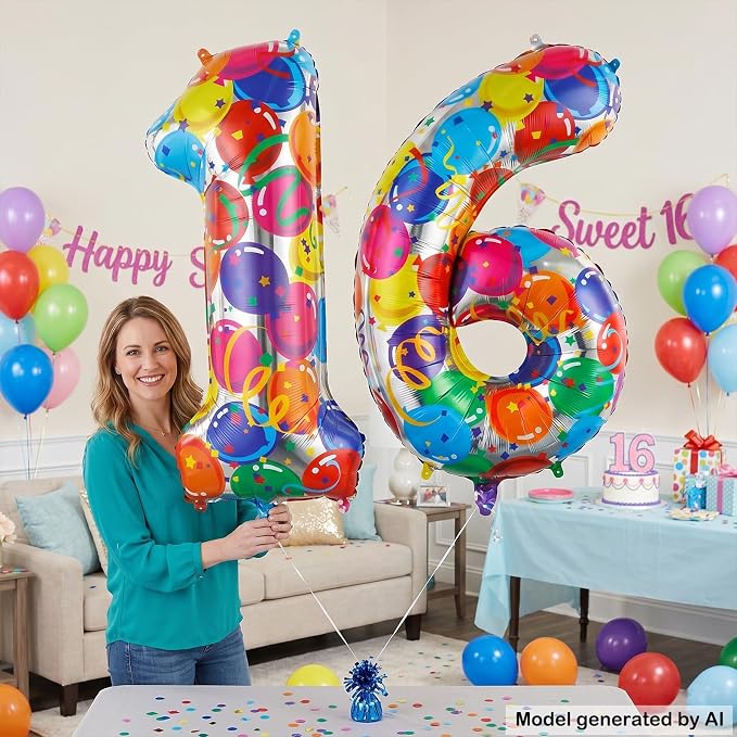 40 Inch Number 16 Balloon Set Large Foil Balloons - Image 3