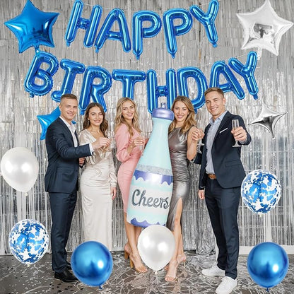 Happy Birthday Balloon Banner Blue Silver, 16 Inch Mylar Foil Letter Balloons - Image 6