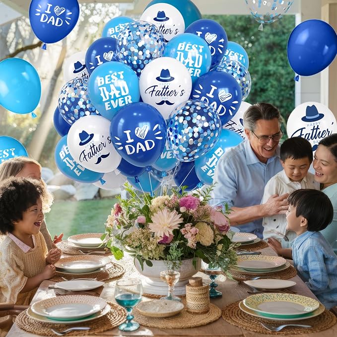 Navy Blue and White Father's Day Balloons, 12 Inch Print I Love Dad Best Dad - Image 6