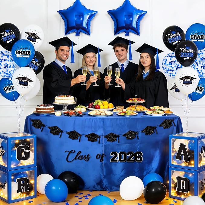 2026 Graduation Decorations Include String LED, Glitter Banner, 4 Blue Balloon - Image 6