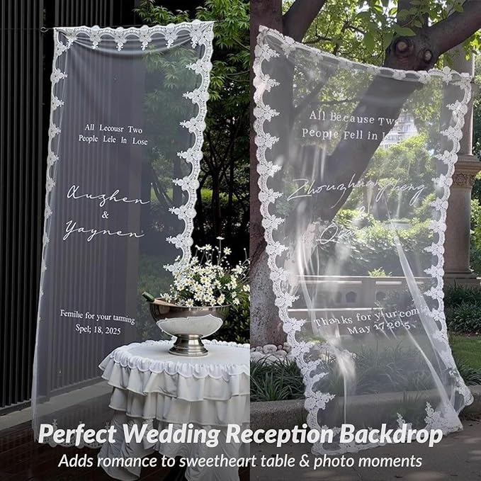 Personalized Fabric Wedding Welcome Sign Banner, Modern Sheer Fabric Hanging - Image 2