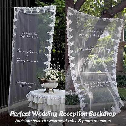Personalized Fabric Wedding Welcome Sign Banner, Modern Sheer Fabric Hanging - Image 2
