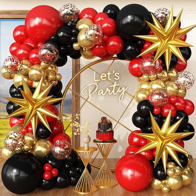 Red Gold Black Balloons Arch Kit | fo Birthday Red Carpet Casino Theme Race Car by Unknown