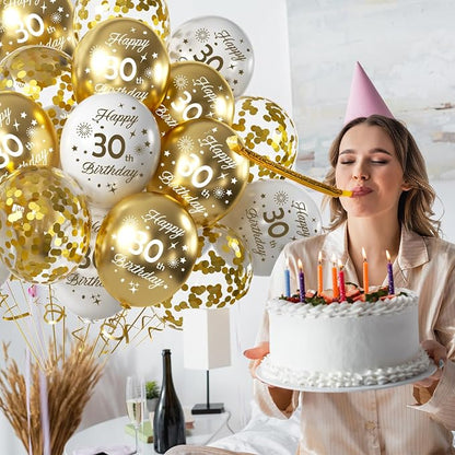 White Gold 30th Birthday Balloons Pack of 15 Men Women Happy 30th Birthday - Image 3