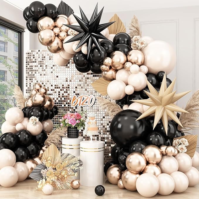 Sand White Black Gold Balloon Arch Kit, Balloon Garland by BTZO