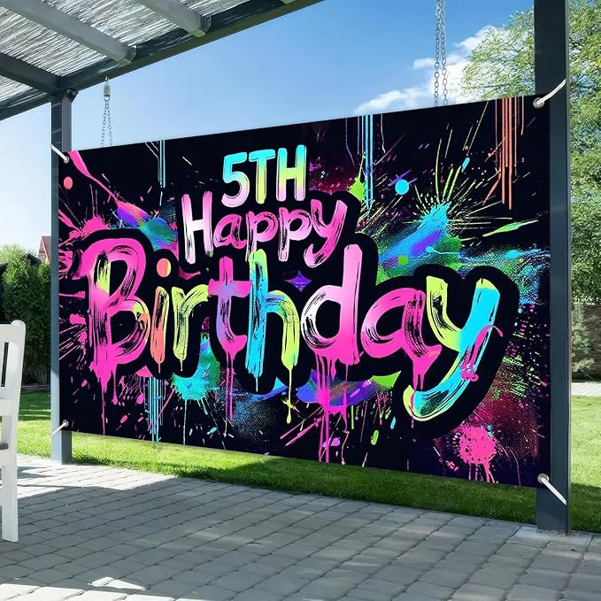 HOMETITUTE Happy 5th Birthday Backdrop Banner 71x43 Inch | 5th Birthday - Image 2