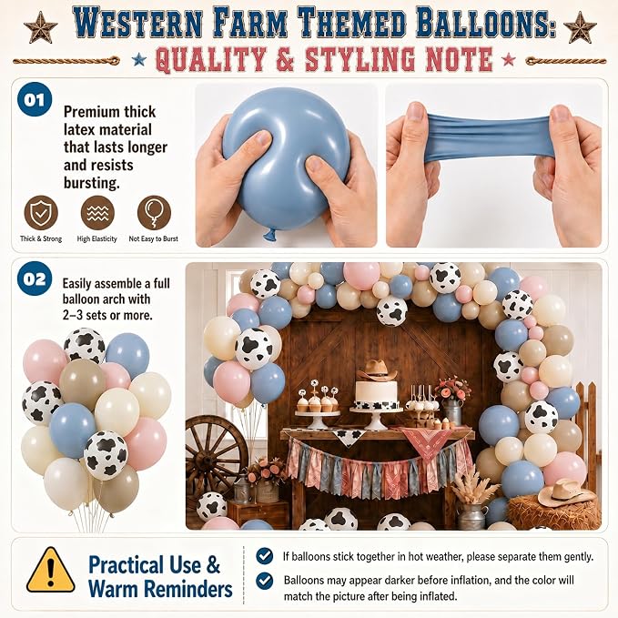 Cow Print Balloons, 12 Inch Baby Pink Blue Cow Print Latex Balloons - Image 8