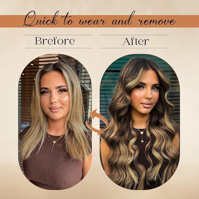 Clip in Hair Extensions Real Human Hair 24inch 8pcs 120g Seamless Balayage Dark Brown Hair Extensions Clip Ins Double Weft Dark Brown Highlight Chestnut Brown Invisible Straight Remy Human Hair
