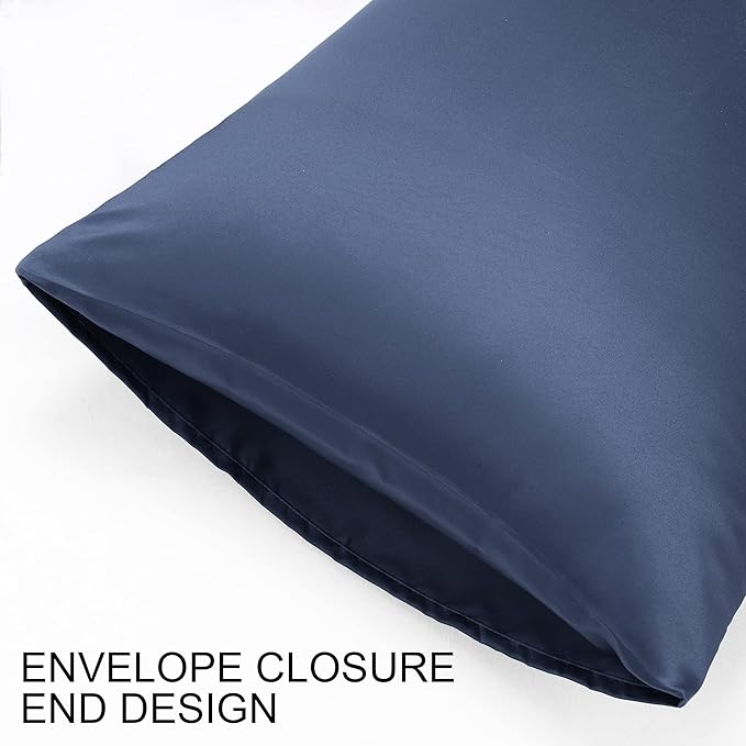 uxcell 2 Pack Silk Satin Pillowcase for Hair and Skin, Cool, Silky, Soft Breathable Pillow Cases Standard Size 20x26 Inch Sateen Pillowcase Navy with Envelope Closure