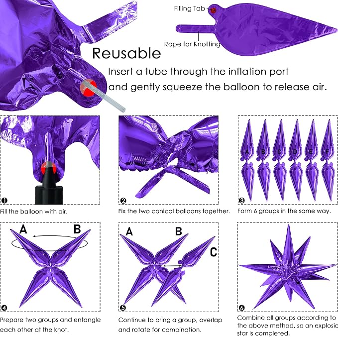ZAKVOOR 60 Pcs Star Balloons 12 Spike Foil Explosion Party Decoration Balloons - Image 3
