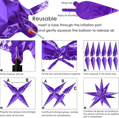 ZAKVOOR 60 Pcs Star Balloons 12 Spike Foil Explosion Party Decoration Balloons - Image 3
