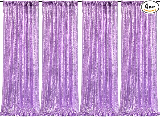 Lavender Sequin Backdrop Curtains 4 Pcs 2ftx8ft Glitter Shimmer Fabric | by B-COOL
