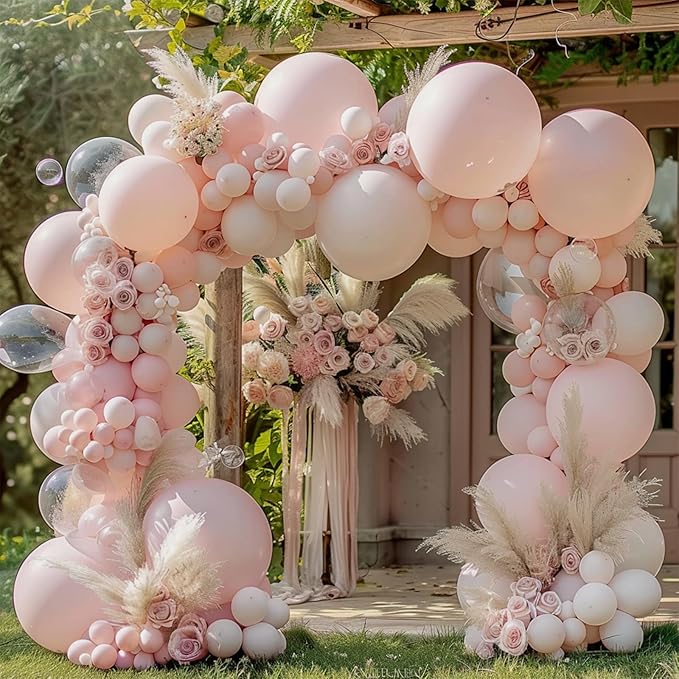 Double Stuffed Pink Balloon Garland Arch Kit | 18/12/10/5inch Different Size by Unknown