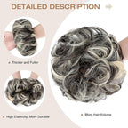 Messy Bun Hair Piece Wavy Curly Scrunchies Fluffy Donut Thick Updo Elegant Chignon Hairpieces for Women Girls, Dark Brown Mix Bleach Blonde 1.4oz