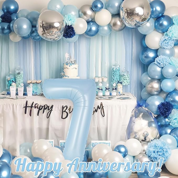 Light Blue Number 7 Balloon, 40 Inch Big Large Foil Number Balloons, Giant - Image 6