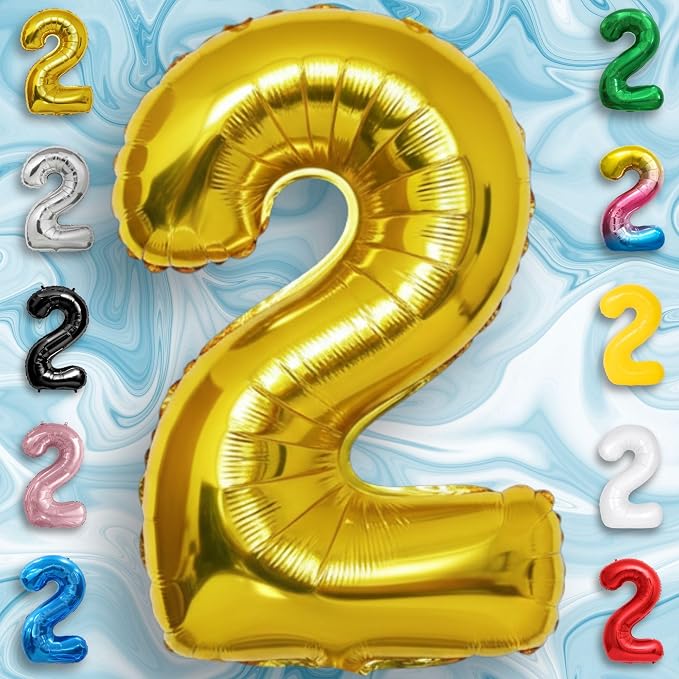 Gold Number Balloon 2 Mylar Foil Balloons 16 inch - Image 3