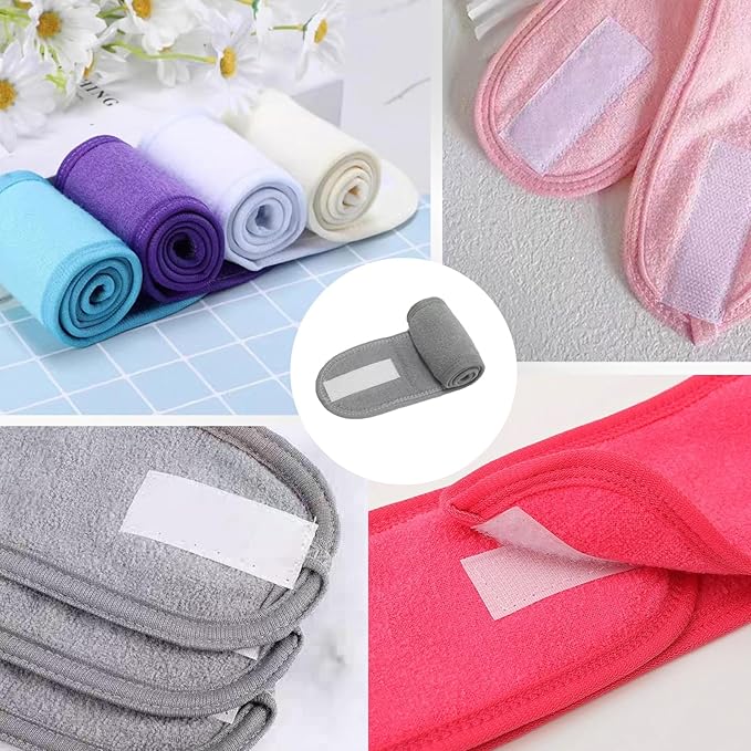 4 Pack Adjustable Makeup Headbands – Non-Slip Spa & Facial Hair Wrap, Washable Headband for Shower, Yoga, Gym, Salon & Home Use (Fits All), HZFD-CD
