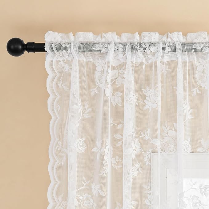 SEEKRIGHT White Lace Cafe Curtains 36 Inch Length Rod Pocket Privacy Sheer - Image 5