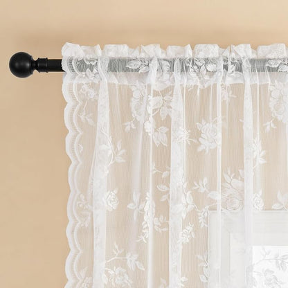 SEEKRIGHT White Lace Cafe Curtains 36 Inch Length Rod Pocket Privacy Sheer - Image 5