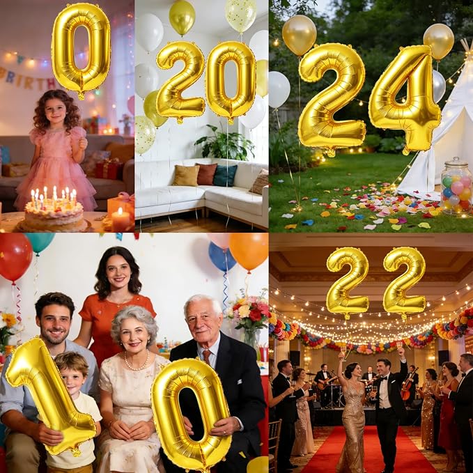 40 Inch Number 24 Balloons for 24th Birthday Party Decorations, 0-100 Gold - Image 7