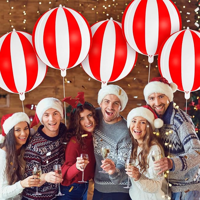 Red and White Striped Balloons, 22 Inch Metallic Circus Foil Balloons - Image 6