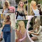 Clip in Hair Extensions for Women, 8PCS 20 Inch Wavy Ash Blonde Mixed Light Blonde Hair Extensions Clip Ins Mix Blonde, Synthetic Long Hairpieces for Women