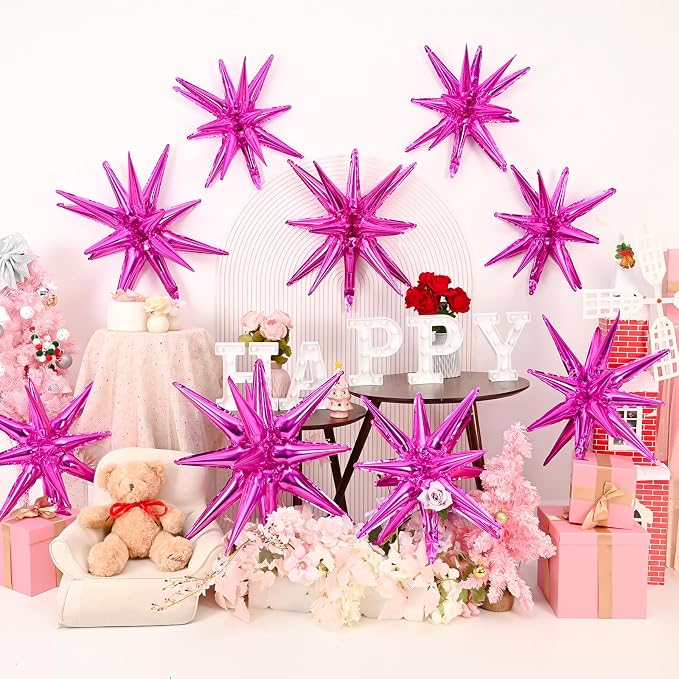9Pcs Hot Pink Star Balloons, Large Explosion Star Foil Balloons, Metallic Pink - Image 4