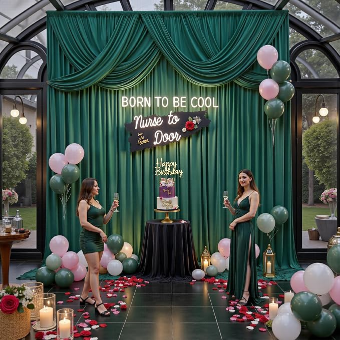 50ft x 15ft Hunter Green Backdrop Curtains - Image 6