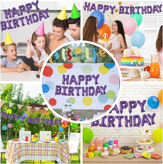 Dark Purple Happy Birthday Balloons Banner 16 Inch Mylar Foil Letters, - Image 6