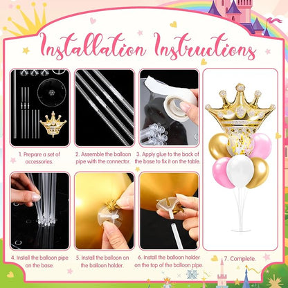Seematn 2 Set Princess Balloon Stand Kits Pink Gold Crown Balloons Sticks Holder - Image 4