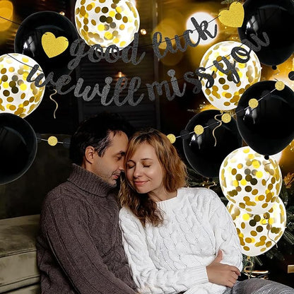 Good Luck We Will Miss You Banner Glitter Black Gold Banner Balloon Garland - Image 8