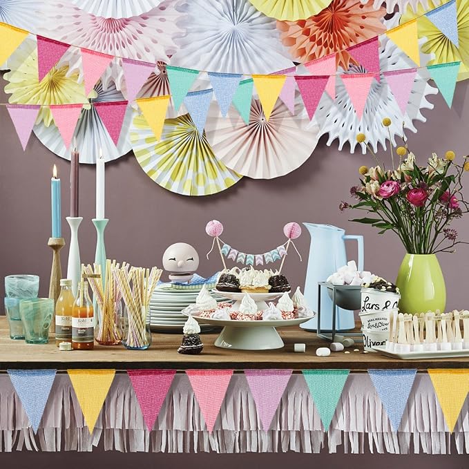 60 Flags Imitated Burlap Pennant Banner Pastel, Rainbow Flag Bunting, Party and - Image 6